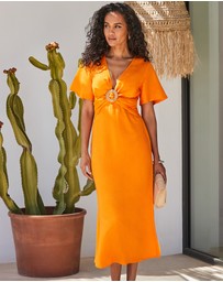 Sosandar - Plunge Linen Midi Dress