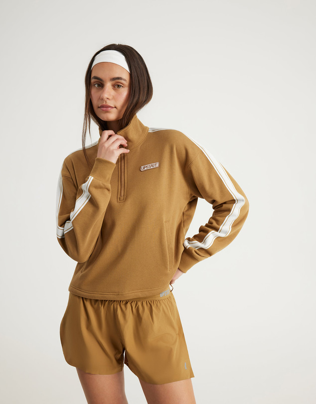 Upstate - Terry Funnel Neck Half Zip Sweat Top - Toffee