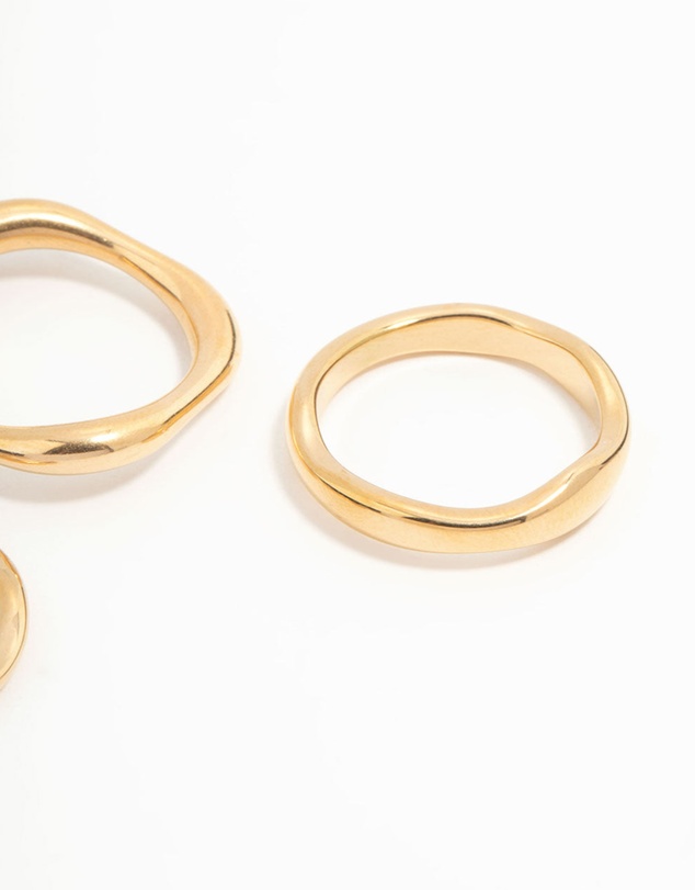Lovisa - Waterproof Gold Plated Stainless Steel Organic Rings 3-Pack
