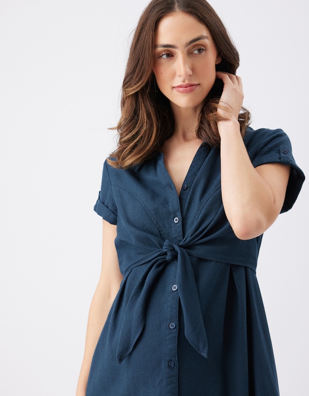Ripe Maternity - Colette Tie Up Linen Dress