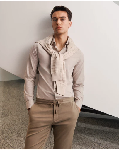 Trenery - Tailored Fit Puppytooth Check Shirt in Sand