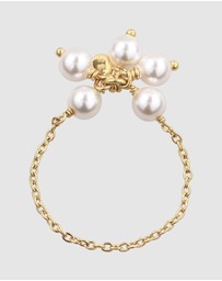 Elli Jewelry - Ring Pearl Flower Everyday 925 Sterling Silver Gold-Plated
