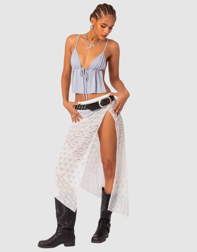 EDIKTED - Sheer Patchwork Lace Maxi Skirt