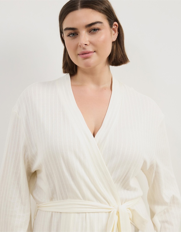 Atmos&Here Curvy - Melody Pointelle Wrap Robe With Frill Hem