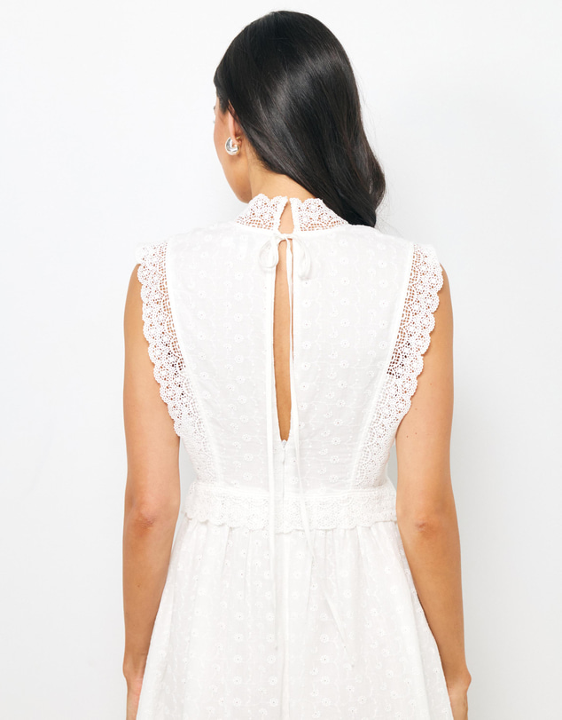 AERE - Iris V Neck Broderie Midi Dress