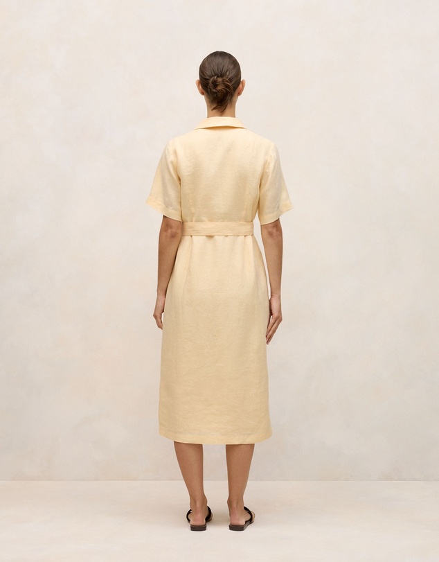Trenery - Linen Button Detail Shirt Dress in Butter