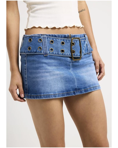 Neon Hart - Leia Belted Denim Mini Skirt