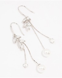Lovisa - Silver Cubic Zirconia Leaf & Pearl Drop Earrings