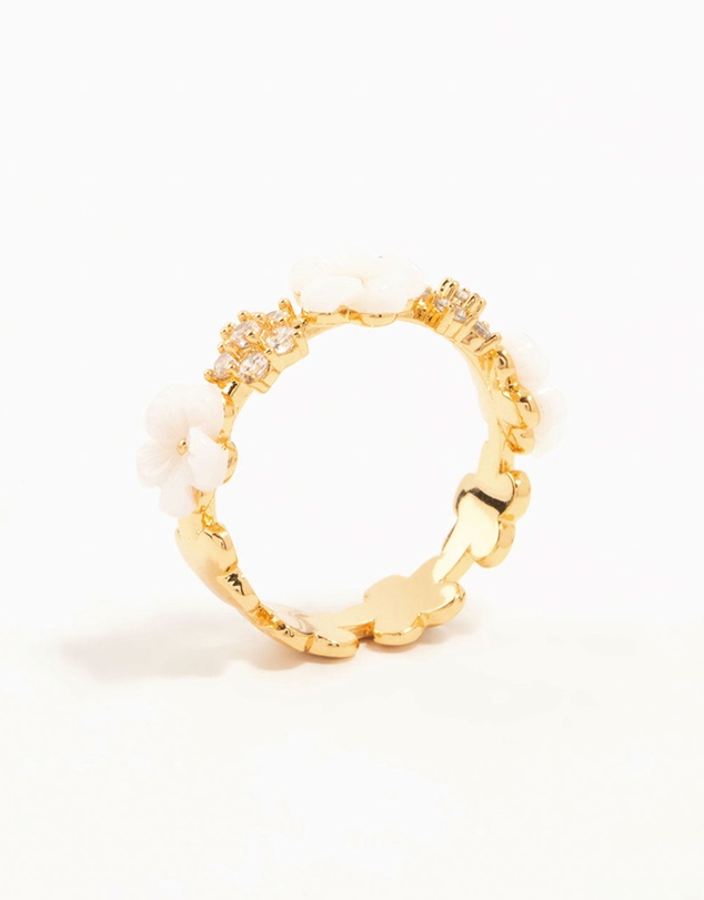 Lovisa - Gold Plated Alternating Flower Cubic Zirconia Band Ring