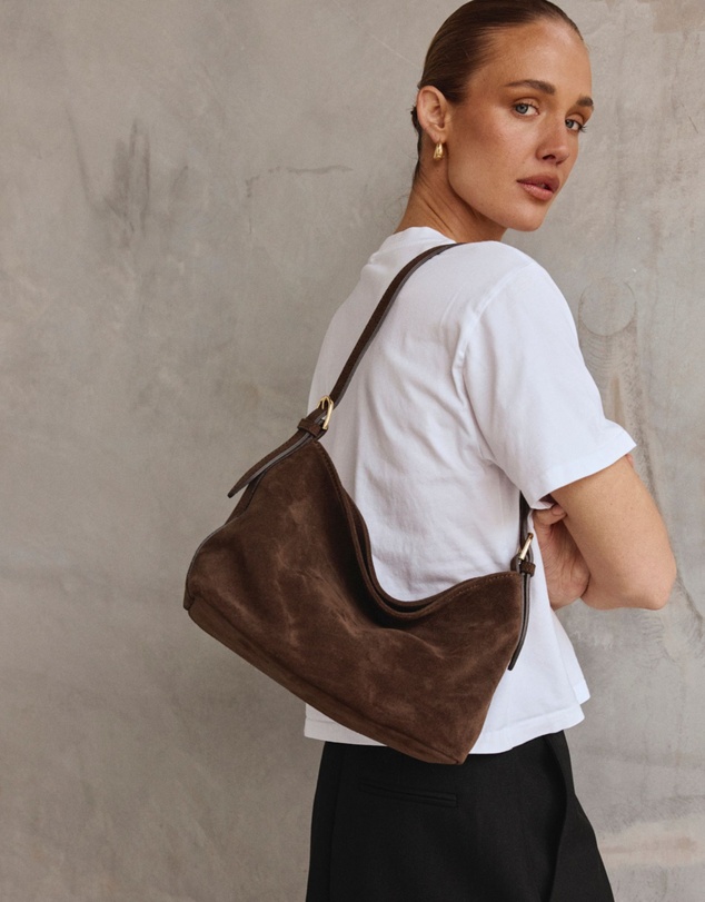 VESTIRSI - Eden Dark Chocolate Suede Shoulder Bag