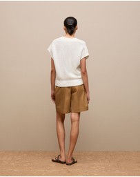 Trenery - Mercerised Cotton Basketweave Knit Vest in Off White