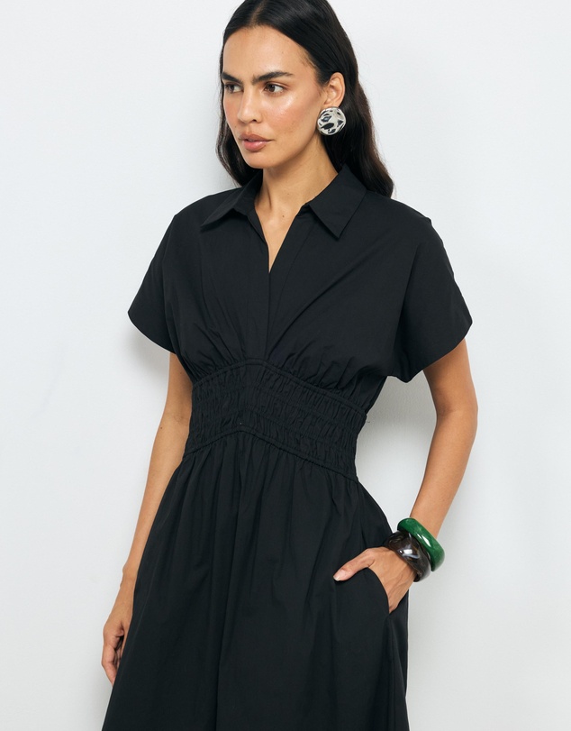 AERE - Carmine Shirred Waist Shirt Dress