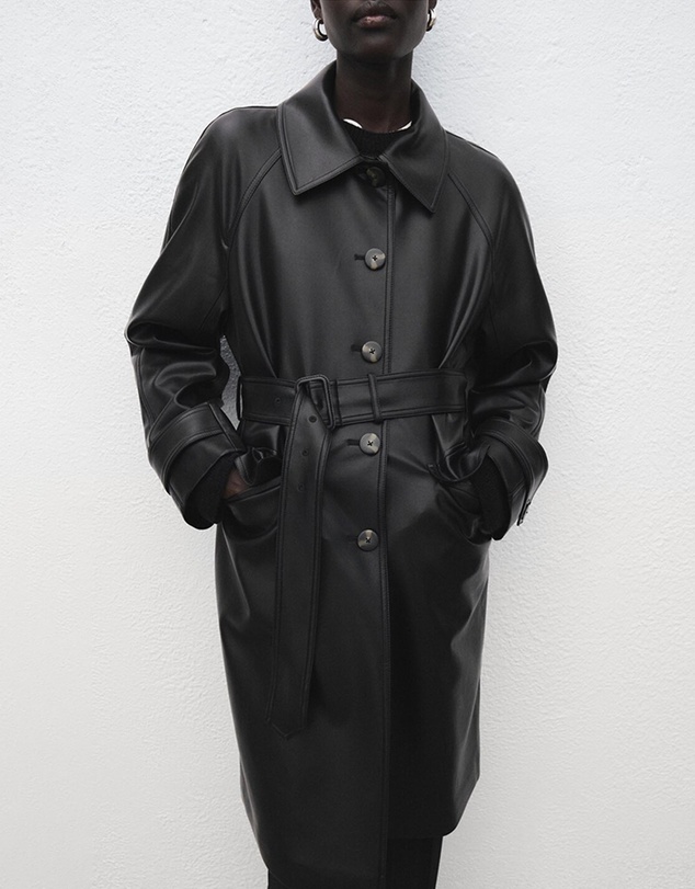 M.N.G - Long Faux-Leather Trench Coat With Belt