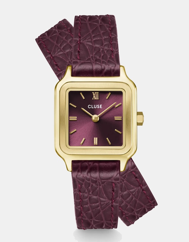 Cluse - Gracieuse Petite Watch Double Crocodile Leather, Wine, Gold Colour