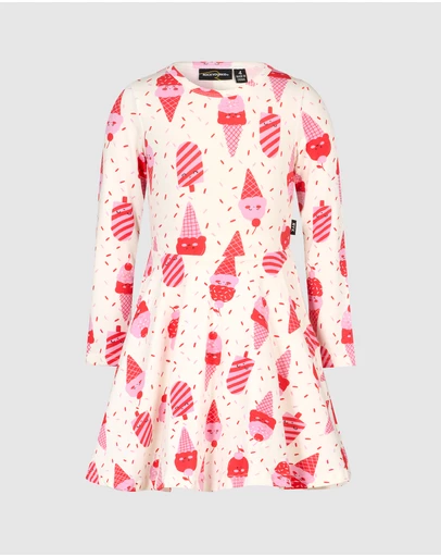 Rock Your Kid - Cherry Ice Cream Cherry Long Sleeve Waisted Dress