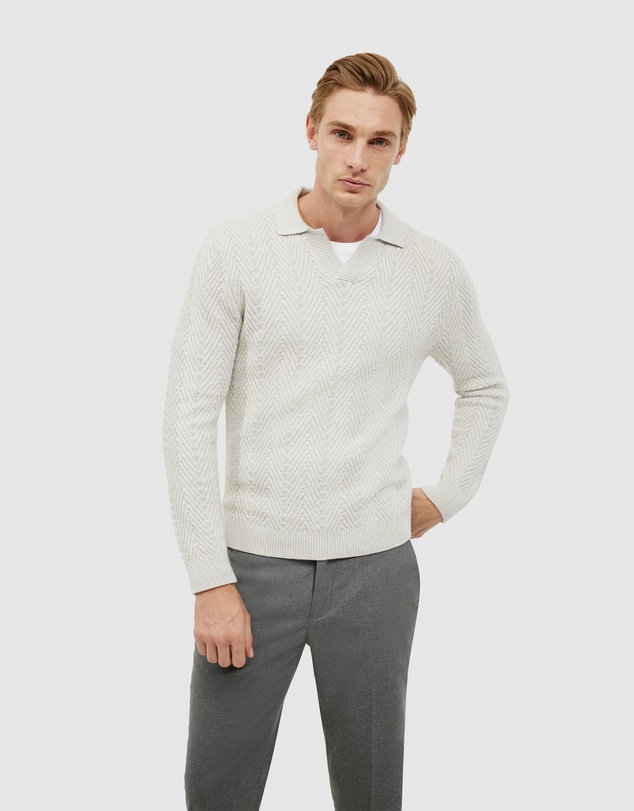 Politix - Herringbone Long Sleeve Trophy Neck Knit