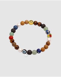 Kuzzoi - ICONIC EXCLUSIVE - Bracelet Male Smiling Face Blue Agate Brown Tigers Eye 925 Sterling Silver