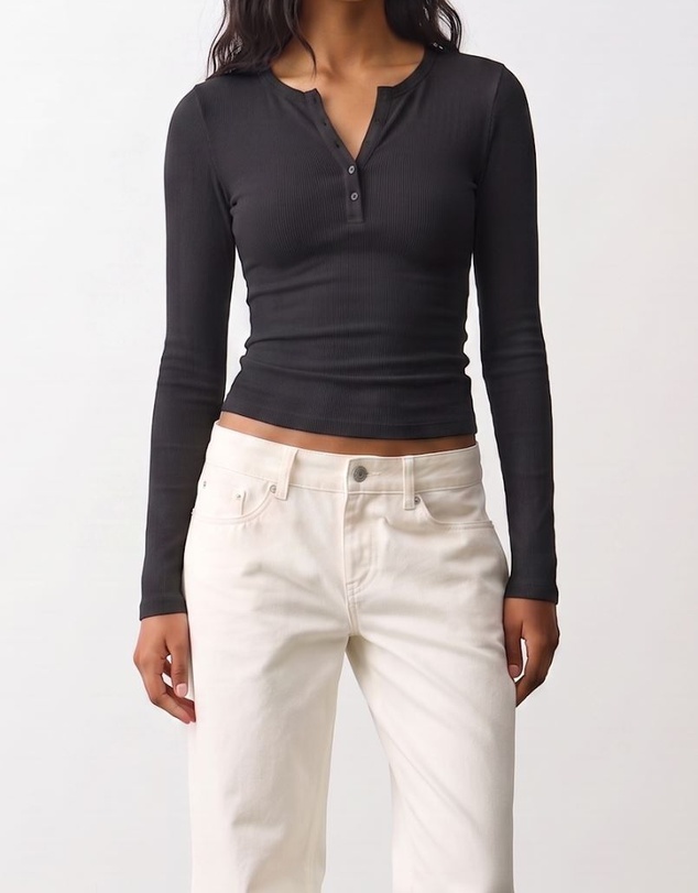 Atmos&Here - Henley Long Sleeve Rib Top