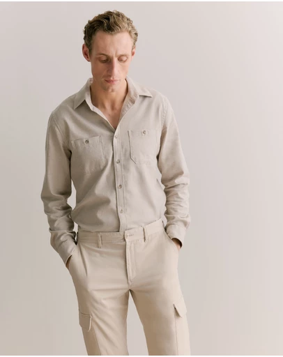 Trenery - Regular Fit Jaspe Cotton Shirt in Fawn