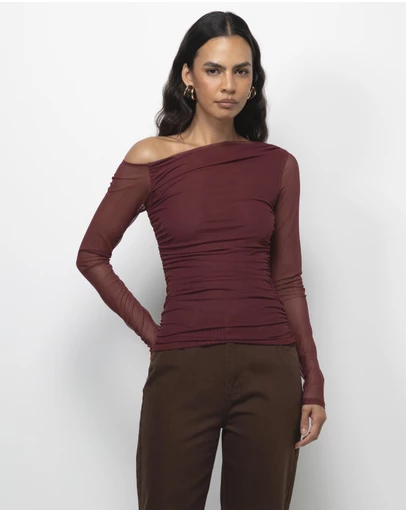 AERE - Chloe Off Shoulder Mesh Top