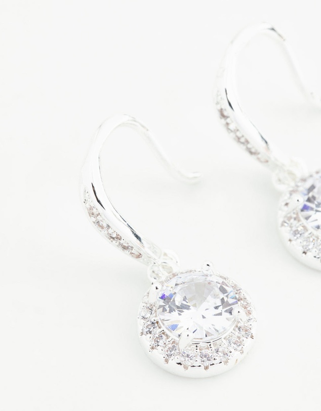 Lovisa - Silver Plated Round Halo Cubic Zirconia Drop Earrings