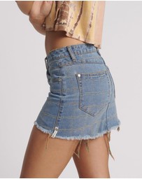 ONE TEASPOON - Junkyard Low Waist Mini Denim Skirt - Tropical Blue