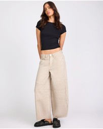 ONE TEASPOON - Barrel Mid Waist Wide Leg Denim Jeans - Stone