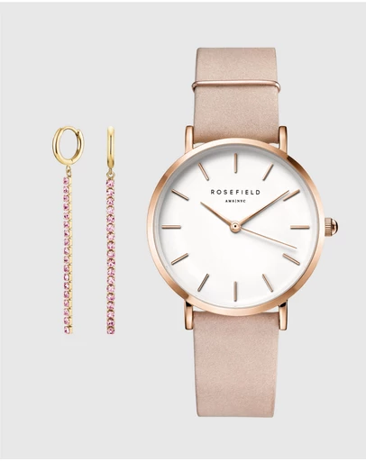 Rosefield - The West Village Pink Watch and Rose Earrings Set