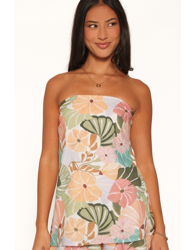 Petal & Pup - Rosemarie Strapless Top - Retro Orange Green Floral