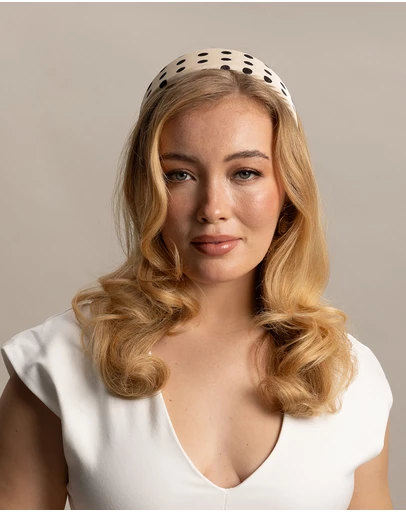 Morgan & Taylor - Sloane Headband in White with Black Polka Dots