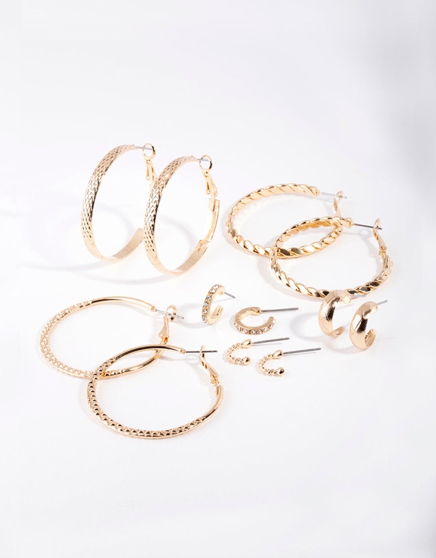 Lovisa - Gold Etched Twist Hoop Earring 6-Pack