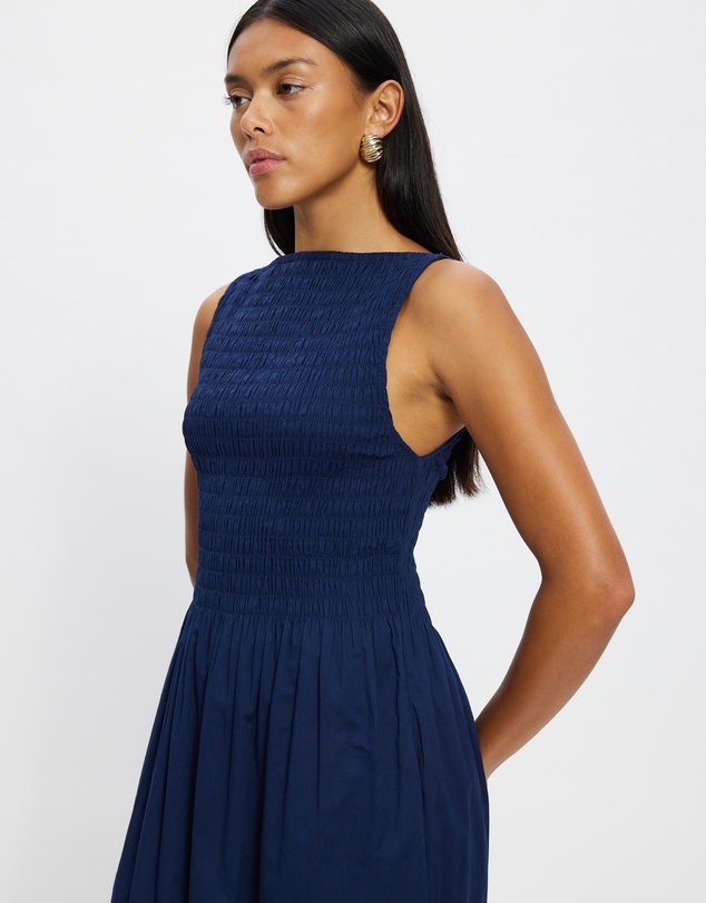 & Other Stories - Smocked Boatneck Midi Dress