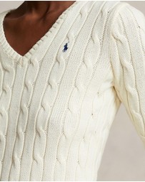 Polo Ralph Lauren - Kimberly Cable Knit Cotton V-Neck Sweater