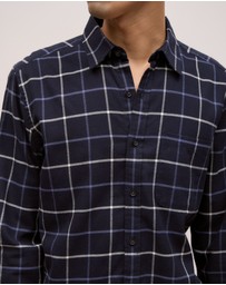 Trenery - Brushed Cotton Yarn Dyed Check Shirt in Navy