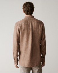 Trenery - Regular Fit Delave Linen Shirt in Cocoa