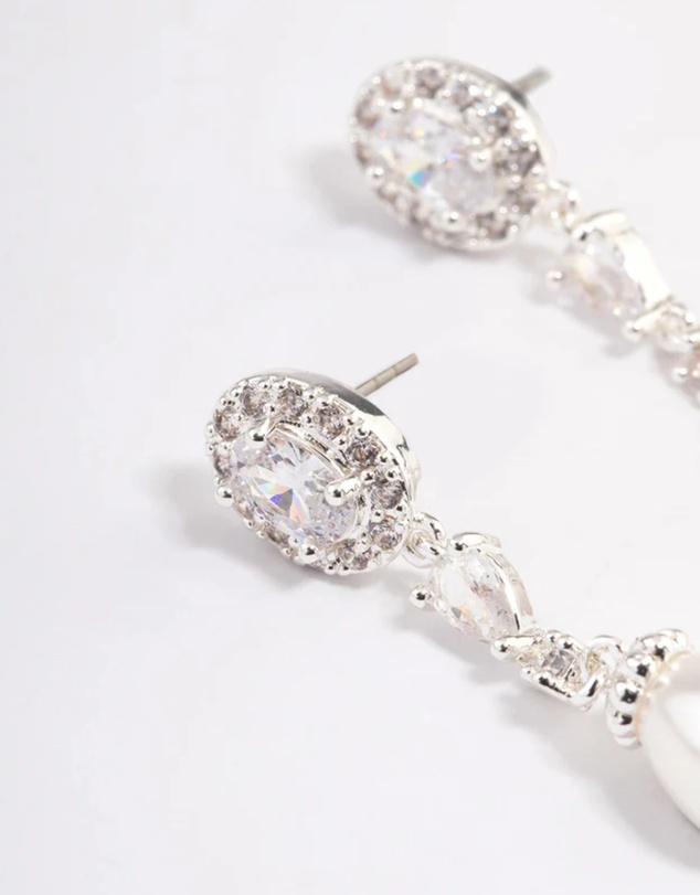 Lovisa - Silver Plated Cubic Zirconia Halo Pearl Drop Earrings