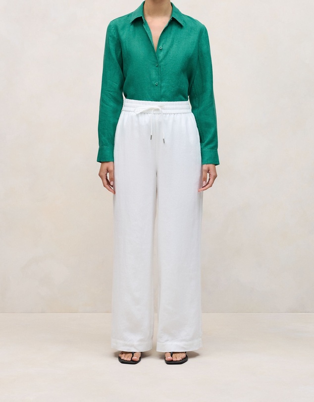 Trenery - Linen Drawcord Wide Leg Pant in White