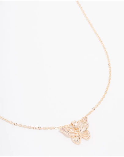 Lovisa - Gold Plated Cubic Zirconia Butterfly Necklace