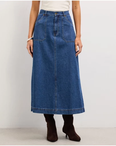The Fated - Stephanie Soft Denim Midi Skirt