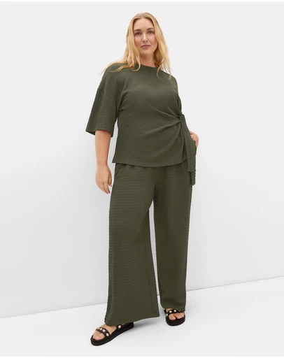 City Chic - Plus size Brianna Side Tie Top - khaki