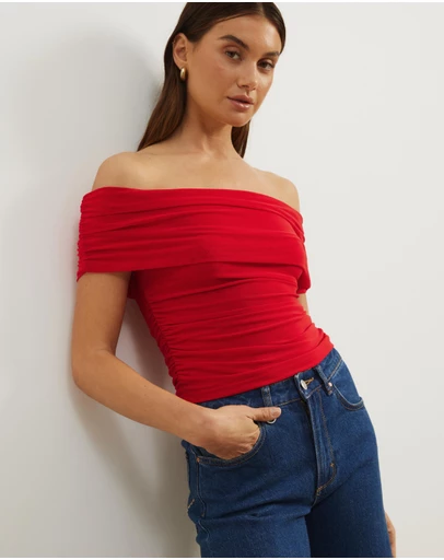 Atmos&Here - Elka Short Sleeve Mesh Off Shoulder Top