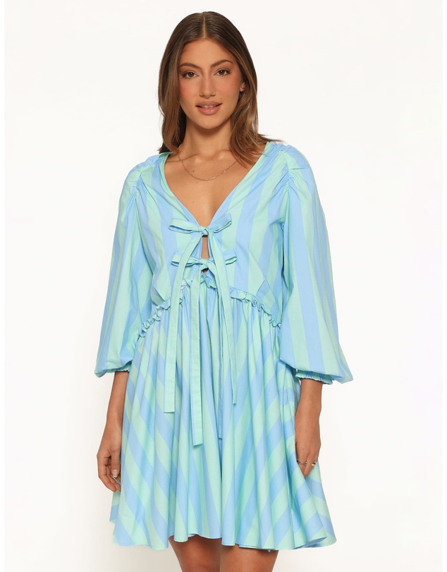 Petal & Pup - Carletta Mini Dress - Green/Blue Stripe