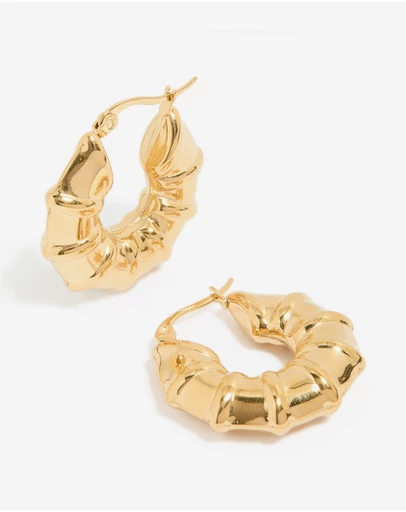 Lovisa - Waterproof Gold Plated Stainless Steel Barrel Detail Hoop Earrings