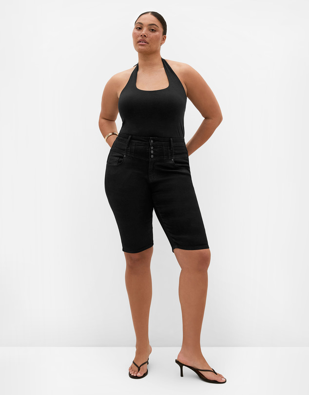 City Chic - Plus size Corset Waist Denim Short - black