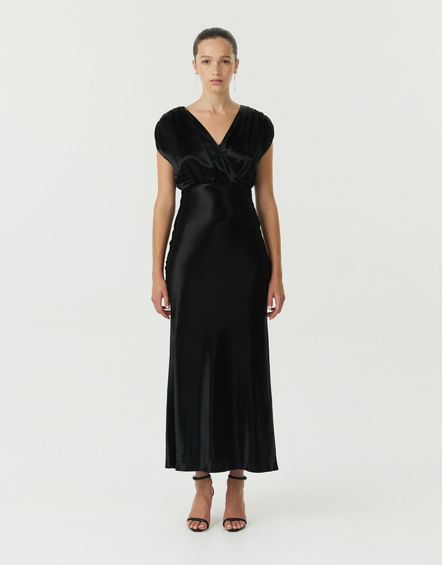 Third Form - Satin Cross Over Gather Dress