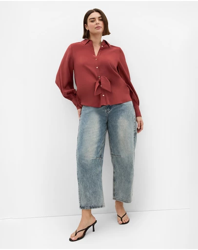 City Chic - Isabella Long Sleeve Tie Front Shirt