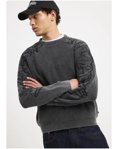 Black Noise White Rain - Scrawl Waffle Knit Jumper
