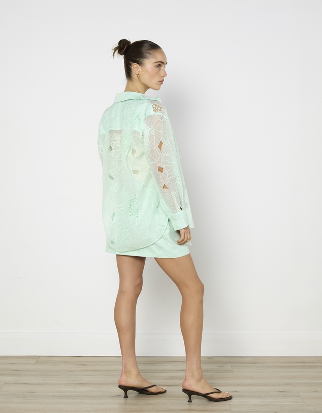 Cirkular - Pre-Loved - Oroton Mint Lace Shirt and Skirt Set