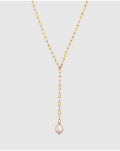 Elli Jewelry - Necklace Women Y-chain White Pearl 925 Sterling Silver Gold Plated