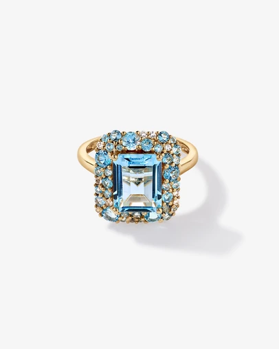 Michael Hill - Sky Blue, London Blue, Swiss Blue & White Topaz Halo Ring in 10kt Yellow Gold
